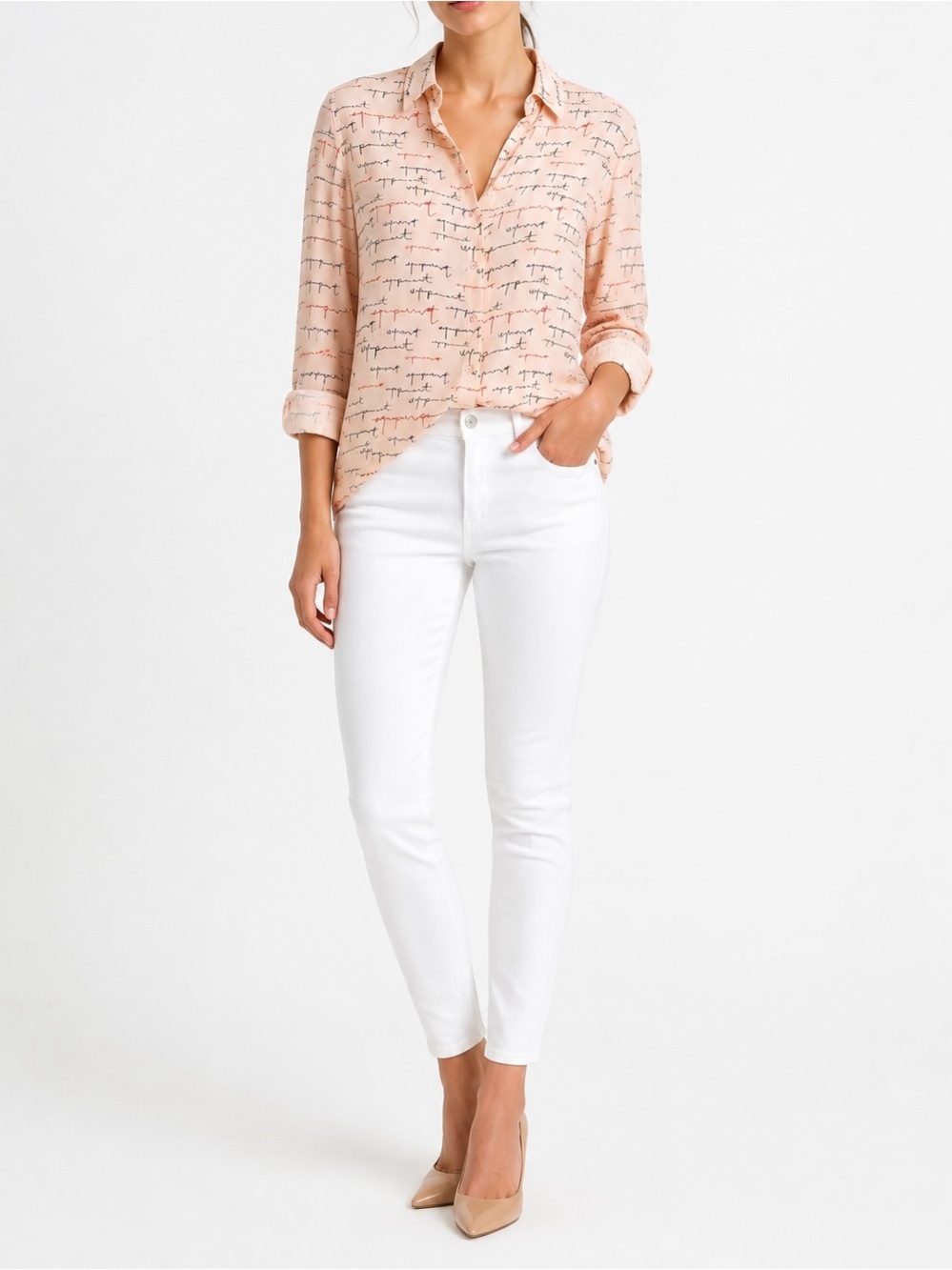 Equipment Femme Silk Graphic Logo Print Collared Button-Up Long Sleeve S/P